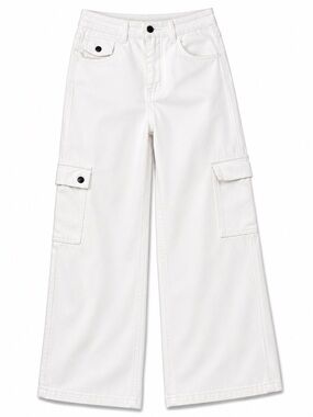 Women’s White Wide Leg Cargo Jeans with Utility Pockets